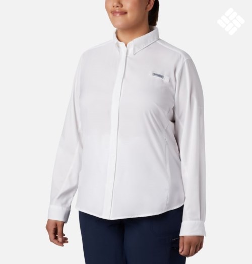 Women's Columbia PFG Tamiami II Long Sleeve Shirts White | Plus Size CA-R0365